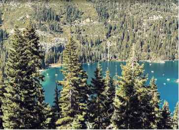 Landscape looking down at a lake.